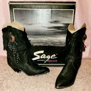 Vintage Sage Abilene Concho Studded Fringe Boots Size 7